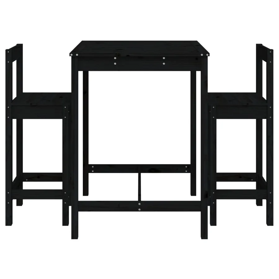 Ensemble de bar de jardin 3 pcs noir bois de pin massif - 4