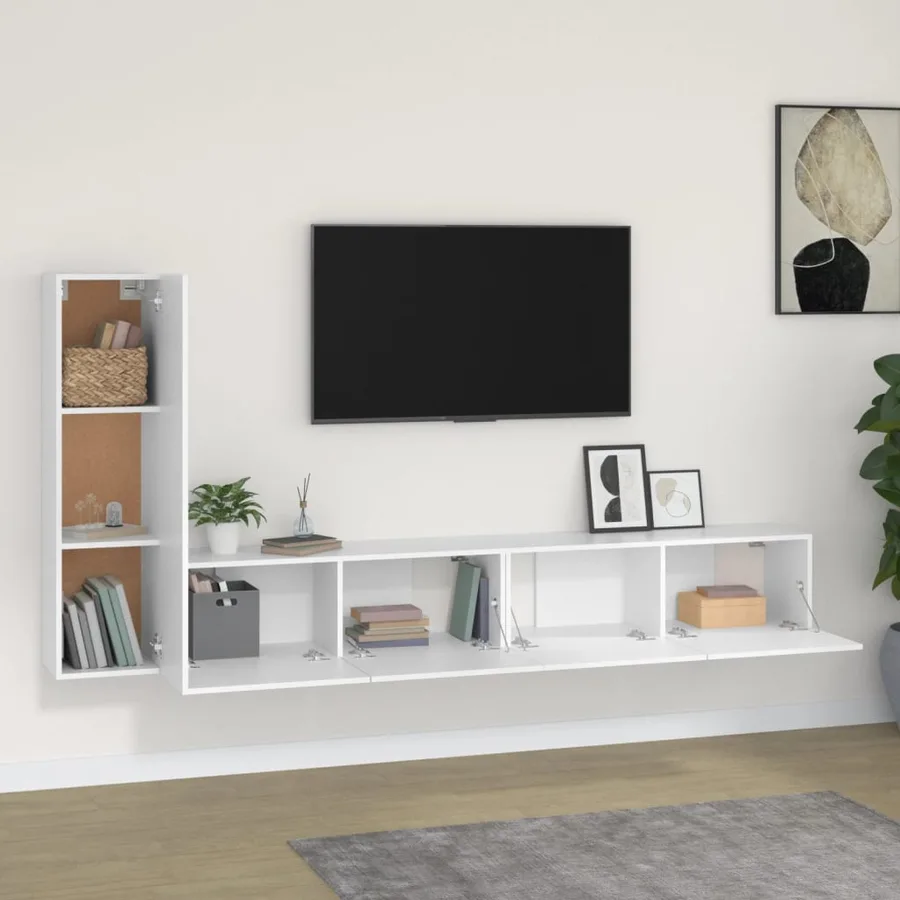 Ensemble de meubles TV 3 pcs Blanc Bois d'ingénierie - 3
