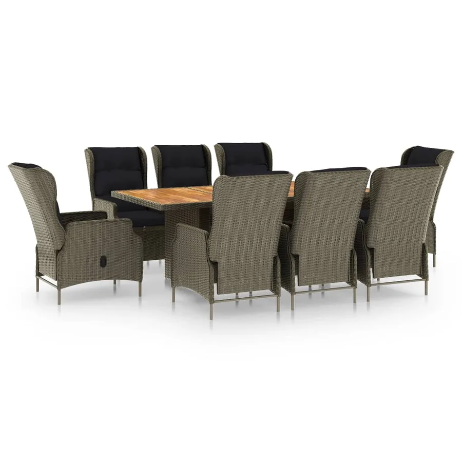 Ensemble à manger d'extérieur et coussins 9 pcs résine tressée - 2