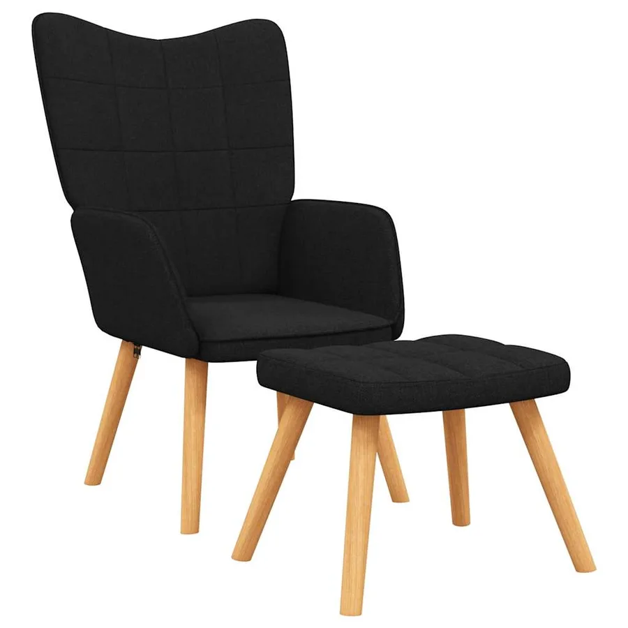 Chaise de relaxation avec tabouret Noir Tissu - 2