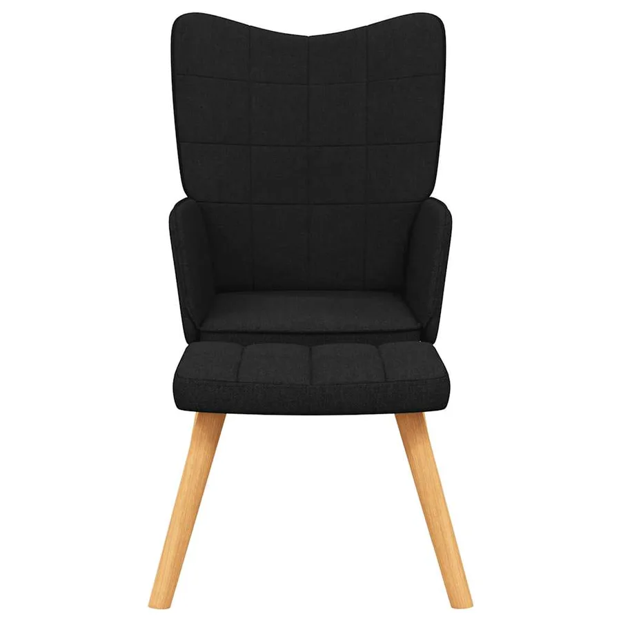 Chaise de relaxation avec tabouret Noir Tissu - 3