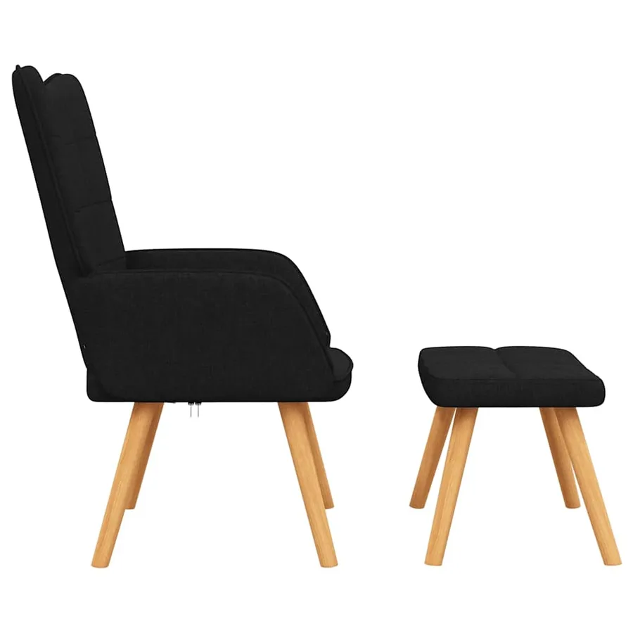 Chaise de relaxation avec tabouret Noir Tissu - 4