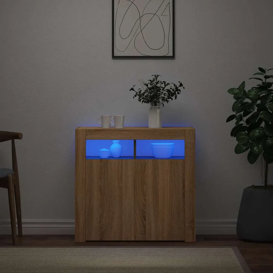 Buffet avec lumières LED chêne sonoma 80x35x75 cm
