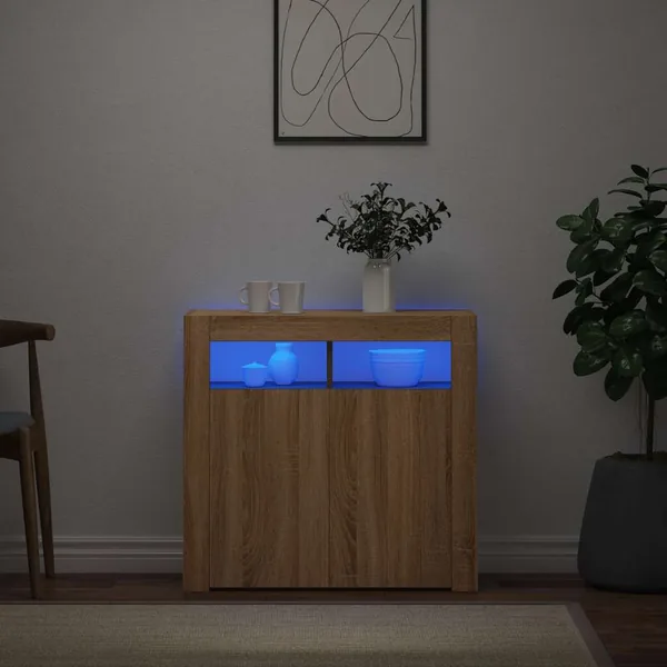 Buffet avec lumières LED chêne sonoma 80x35x75 cm