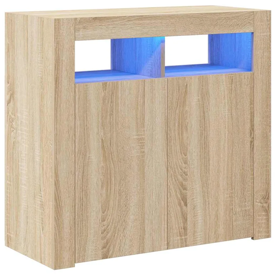 Buffet avec lumières LED chêne sonoma 80x35x75 cm - 2