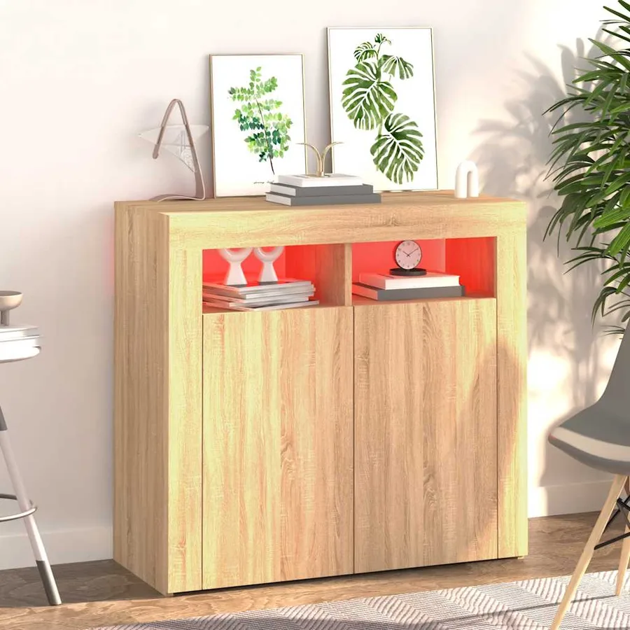 Buffet avec lumières LED chêne sonoma 80x35x75 cm - 3