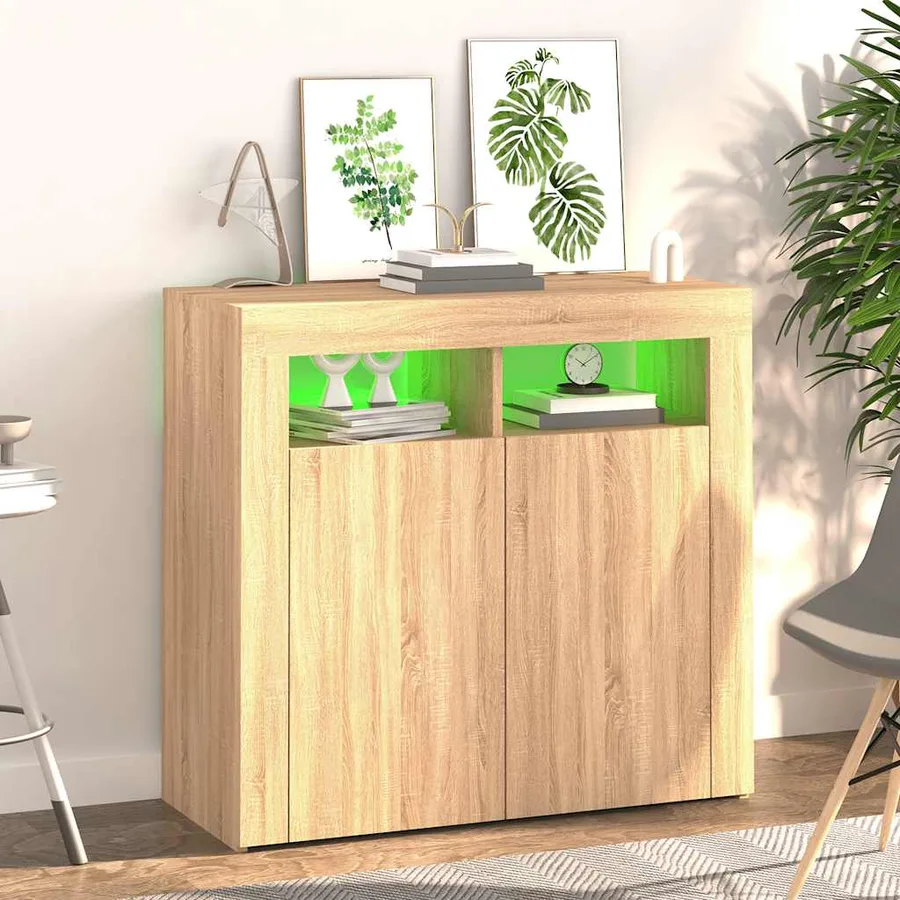 Buffet avec lumières LED chêne sonoma 80x35x75 cm - 4