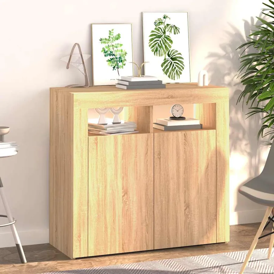 Buffet avec lumières LED chêne sonoma 80x35x75 cm - 5
