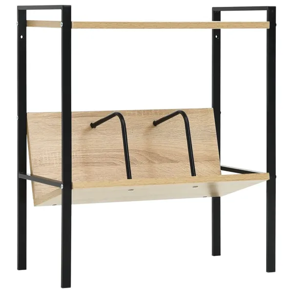 Bibliothèque 2 niveaux noir chêne 52x28x59 cm bois d'ingénierie