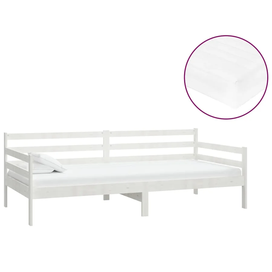 Lit de repos avec matelas 90x200 cm Blanc Bois de pin massif - 2