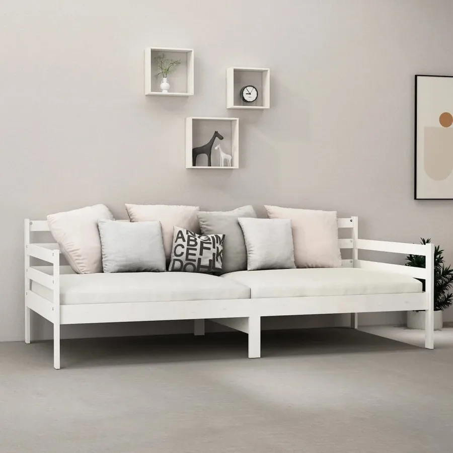 Lit de repos avec matelas 90x200 cm Blanc Bois de pin massif - 4