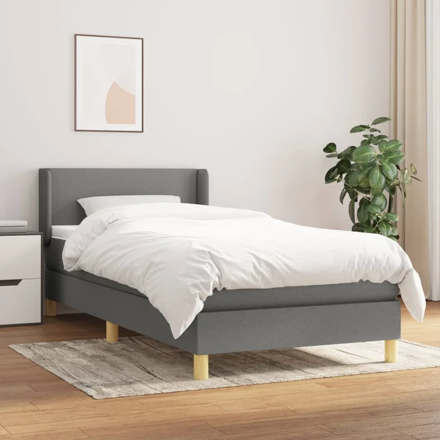 Sommier à lattes de lit avec matelas Gris foncé 100x200cm Tissu