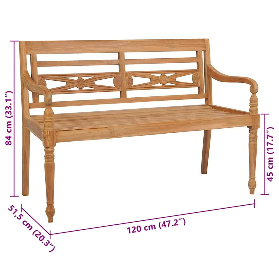 Banc Batavia avec coussin noir 120 cm Bois de teck massif - 9