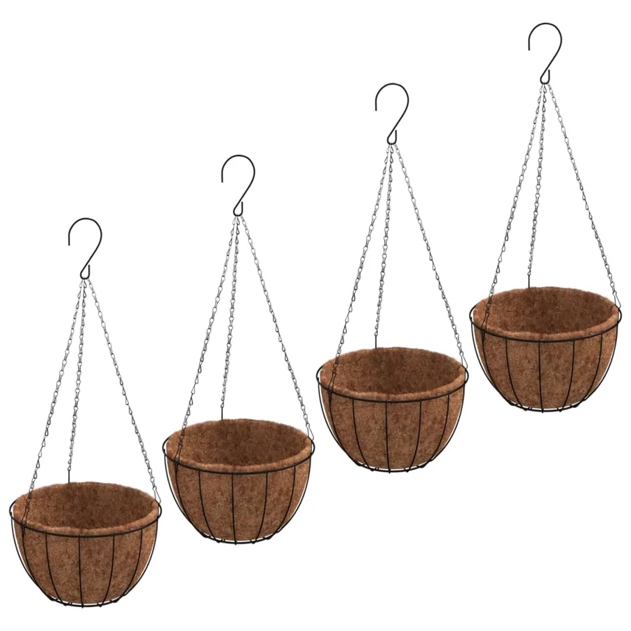 Jardinières suspendues 4 pcs avec doublure coco Noir Ø 35x52 cm - 2