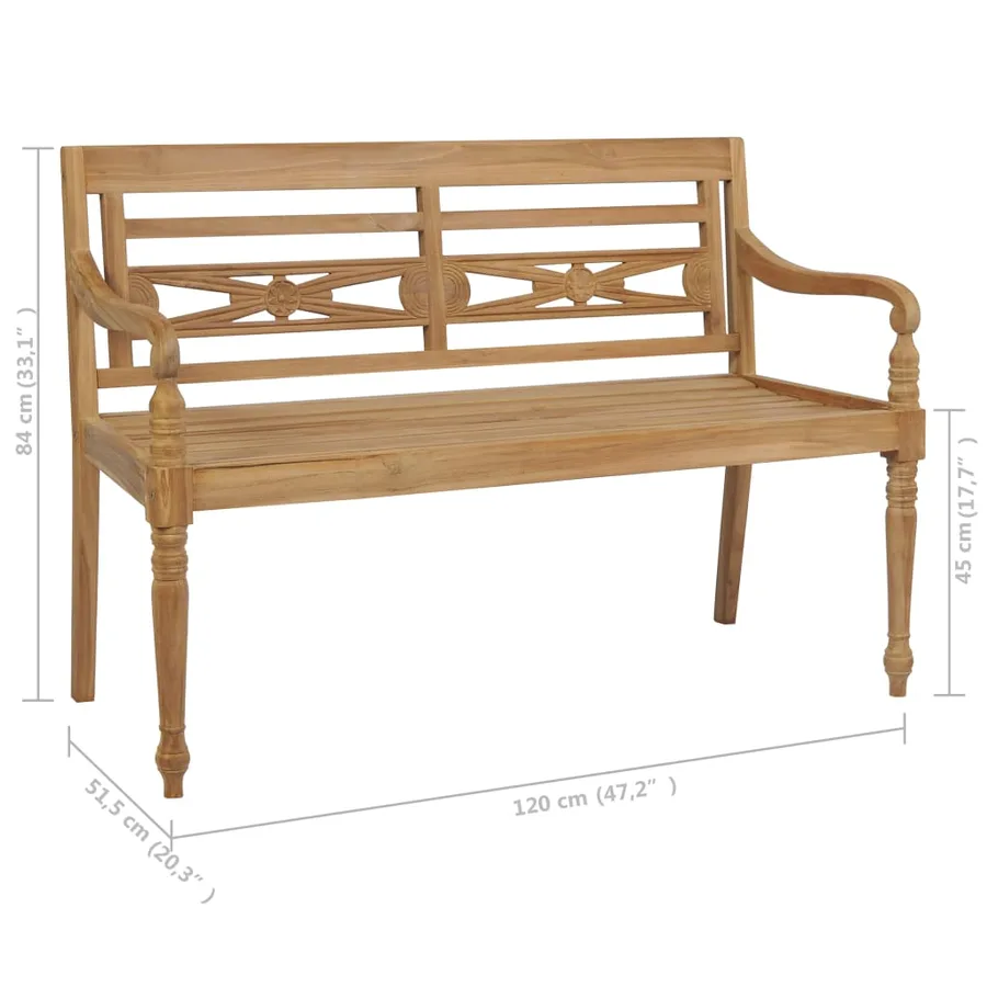 Banc Batavia avec coussin crème 120 cm Bois de teck massif - 9
