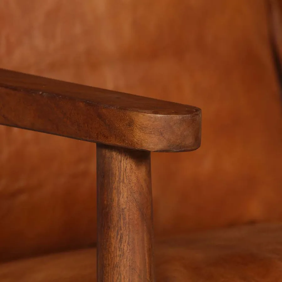 Canapé à 2 places Cuir véritable avec bois d'acacia Marron - 9