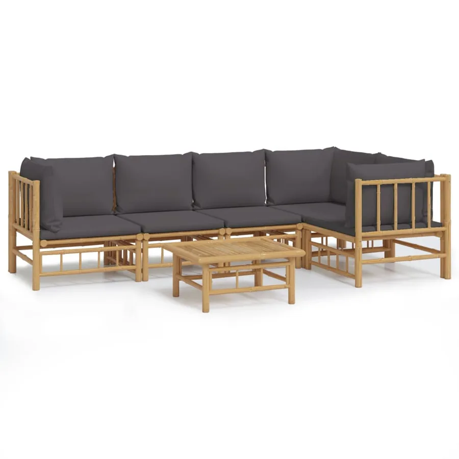 Salon de jardin 6 pcs avec coussins gris foncé bambou - 2