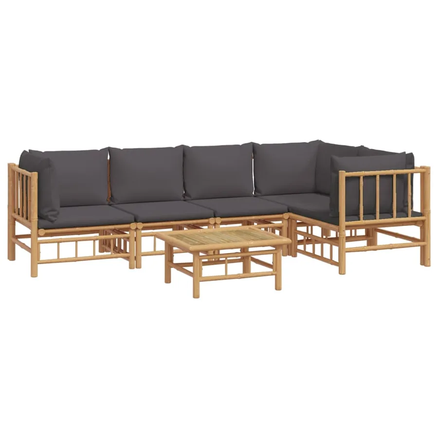 Salon de jardin 6 pcs avec coussins gris foncé bambou - 3