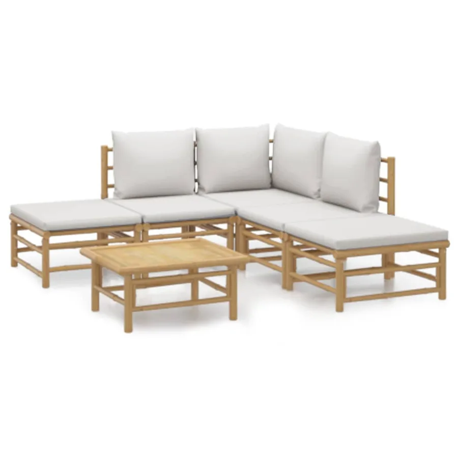Salon de jardin 6 pcs avec coussins gris clair bambou - 2