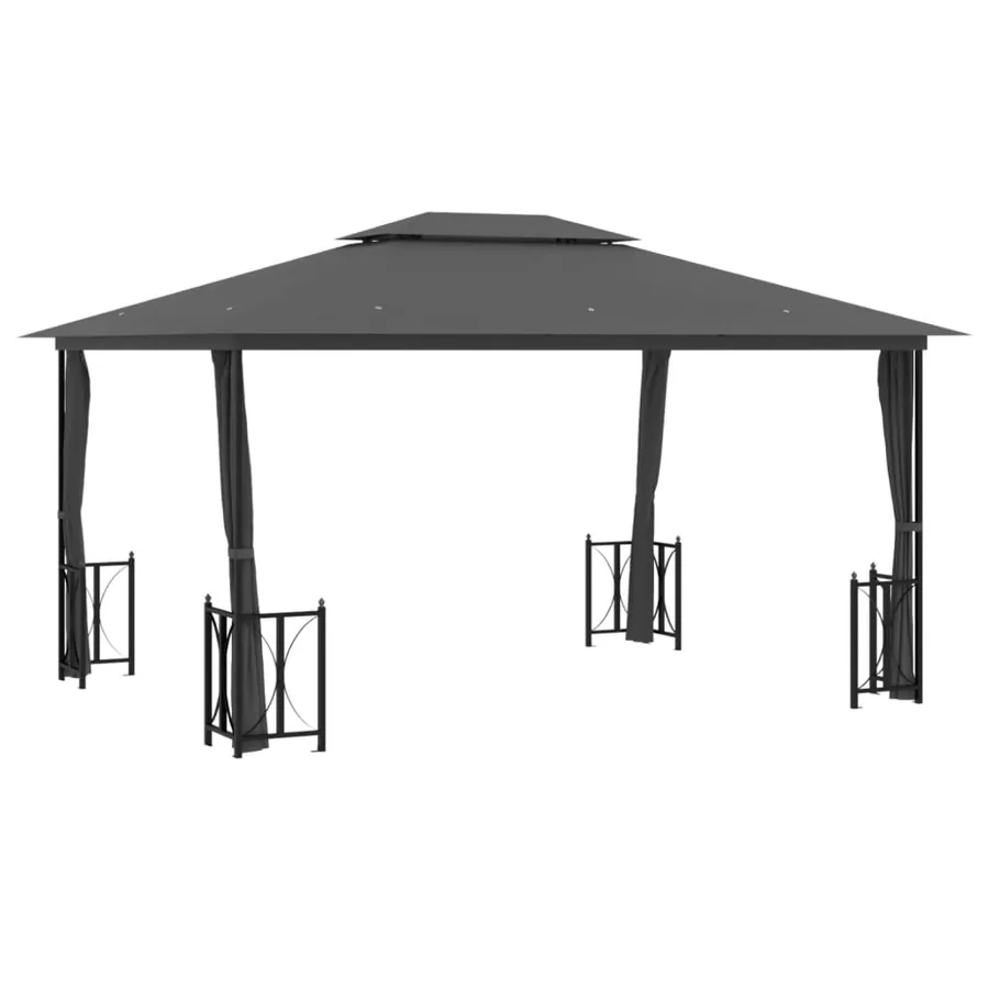 Tonnelle avec parois et toit double 3x4 m Anthracite - 2