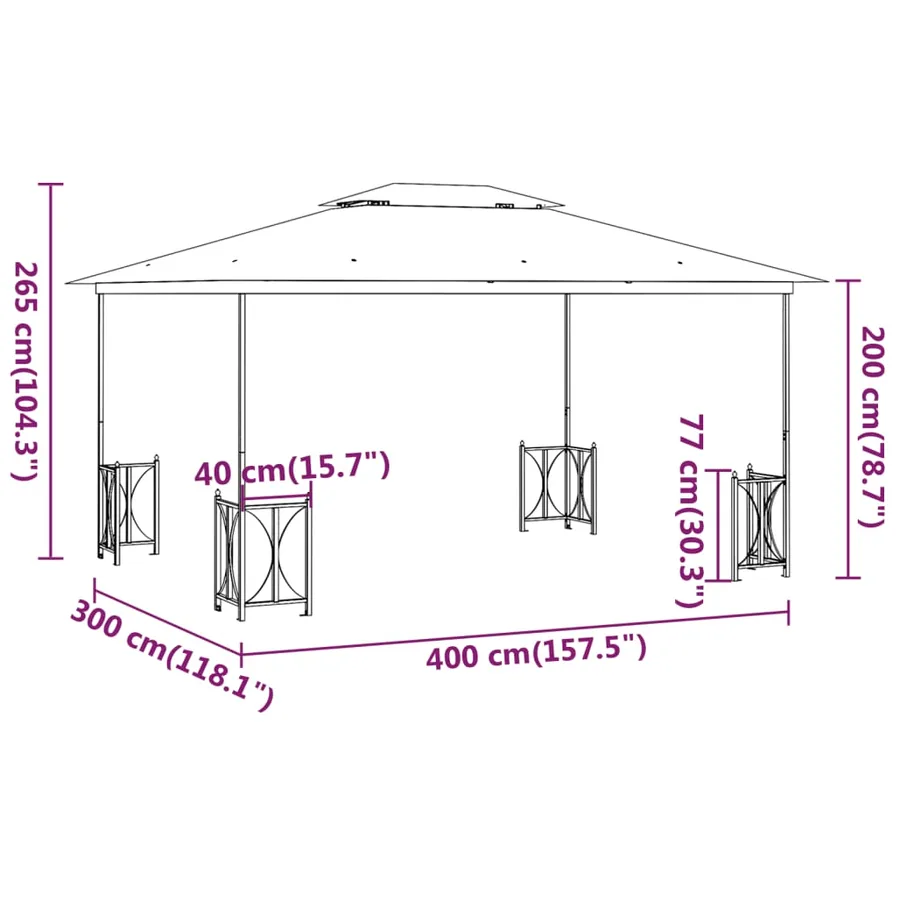 Tonnelle avec parois et toit double 3x4 m Anthracite - 6
