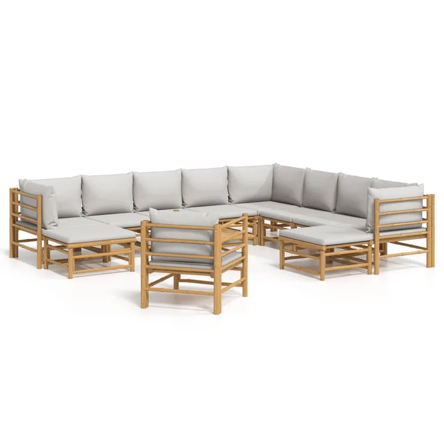 Salon de jardin 12 pcs avec coussins gris clair bambou - 2