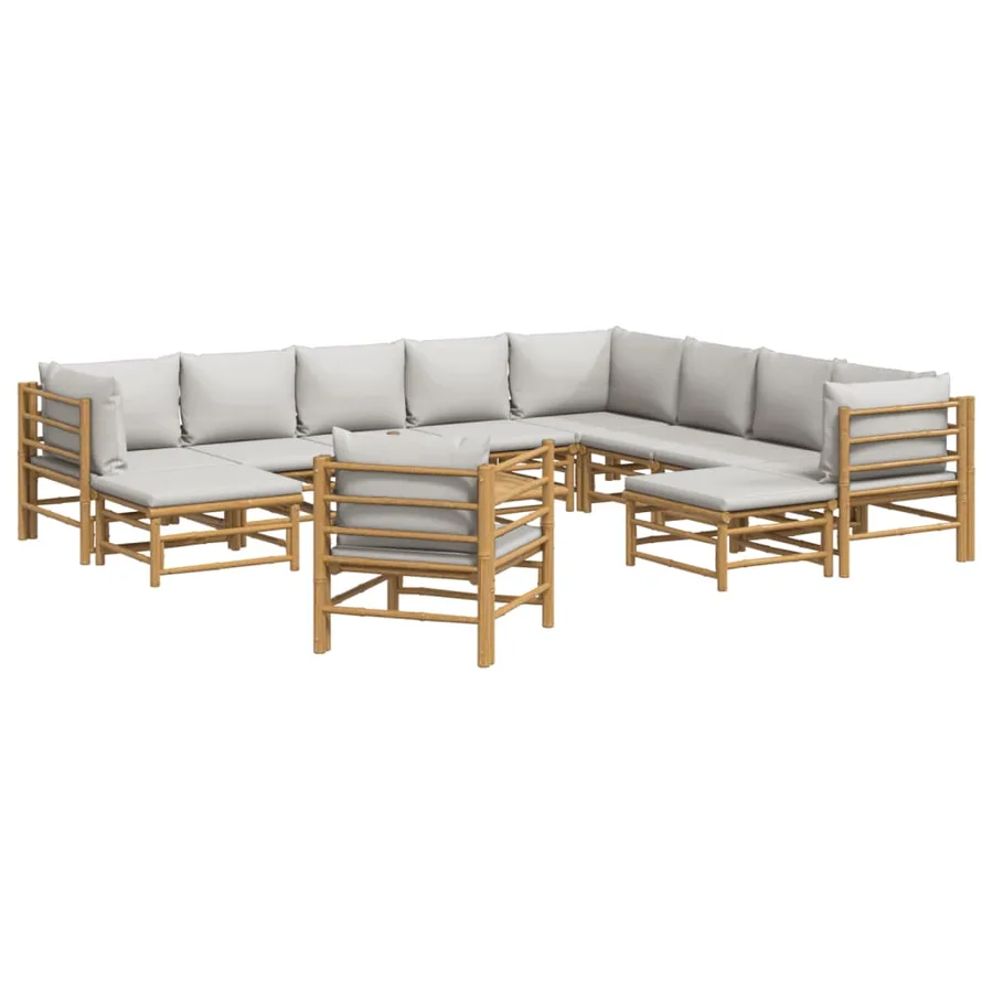Salon de jardin 12 pcs avec coussins gris clair bambou - 3
