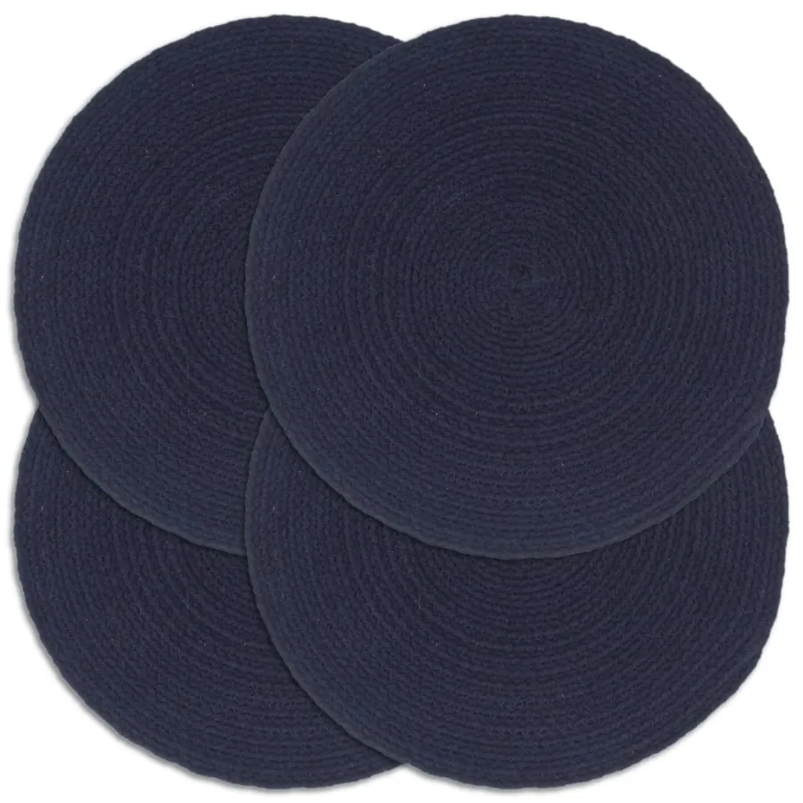Napperons 4 pcs Bleu marine Plain 38 cm Rond Coton