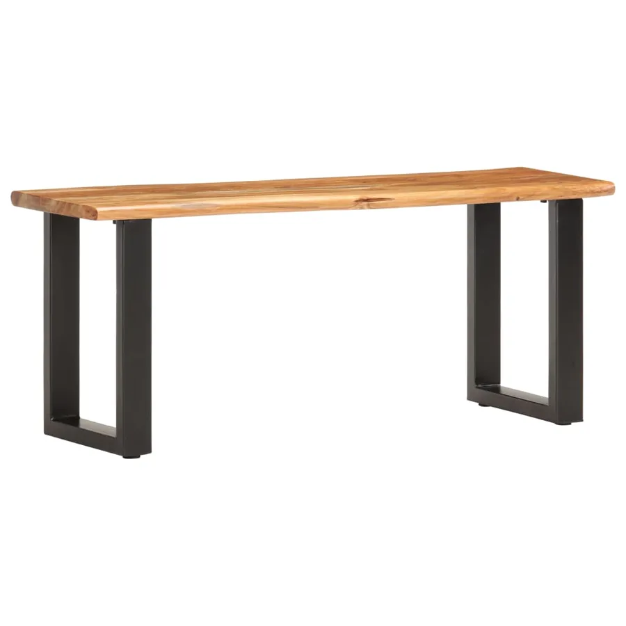 Banc au bord naturel du bois 110 cm Bois d'acacia solide acier - 9