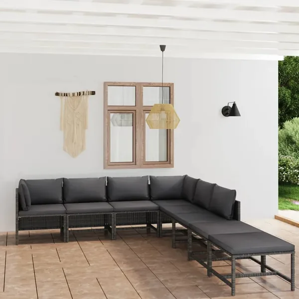 Salon de jardin 8 pcs avec coussins Résine tressée Gris