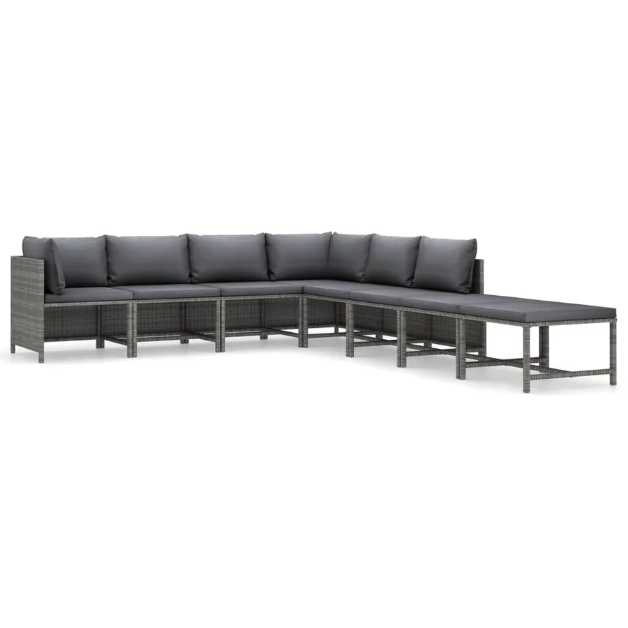 Salon de jardin 8 pcs avec coussins Résine tressée Gris - 2