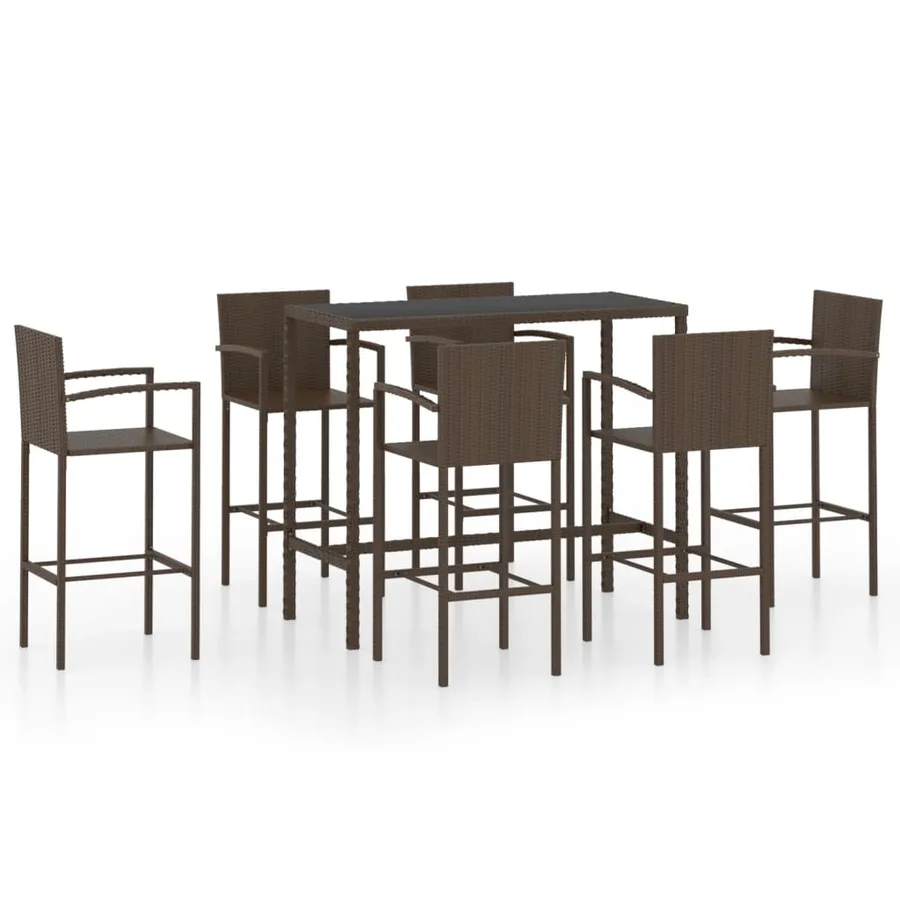 Ensemble de bar de jardin 7 pcs Résine tressée Marron - 2