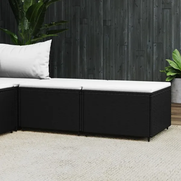 Repose-pieds de jardin et coussins lot de 2 noir résine tressée