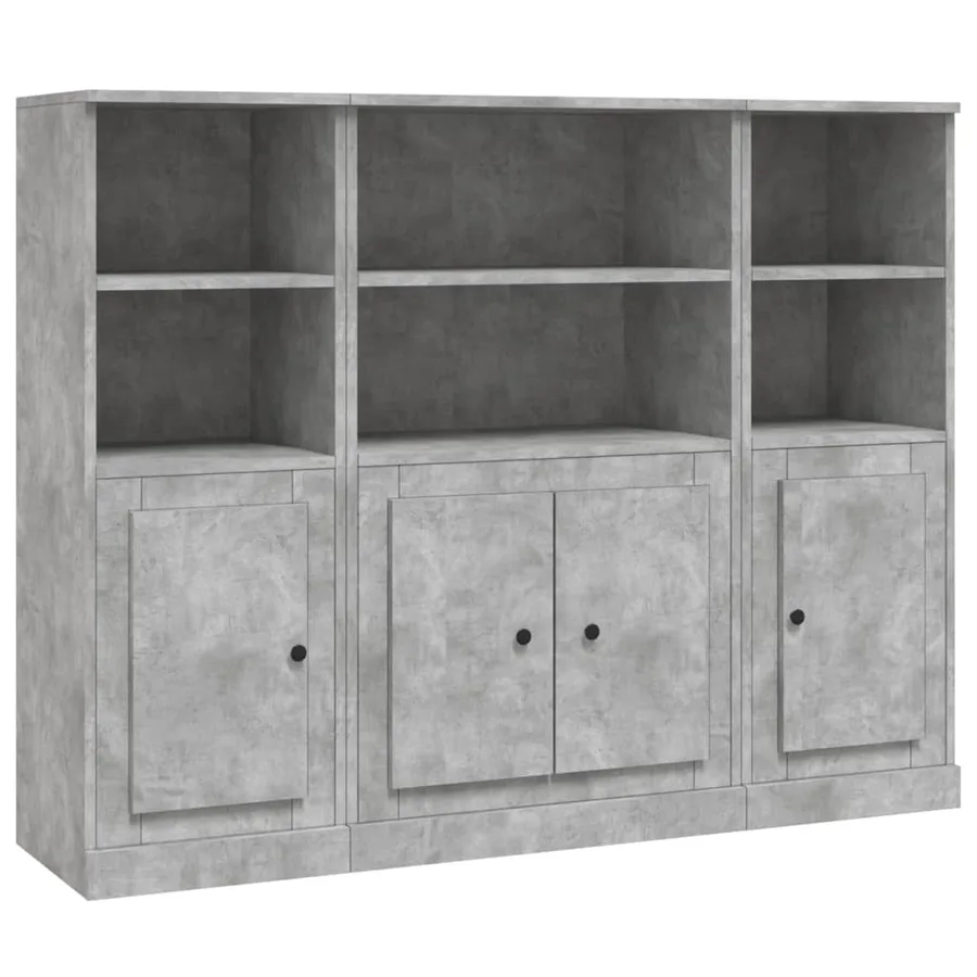 Buffets 3 pcs gris béton bois d'ingénierie - 2