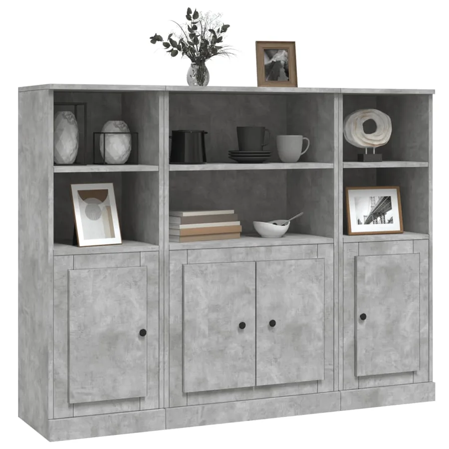 Buffets 3 pcs gris béton bois d'ingénierie - 3