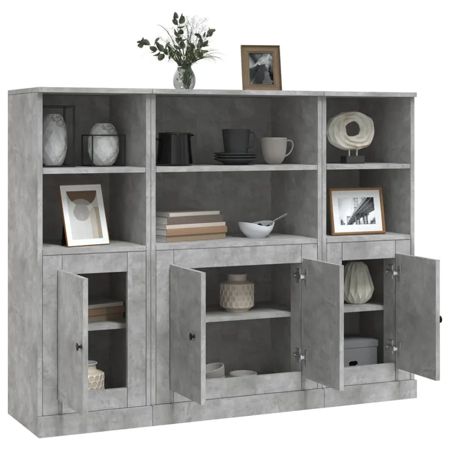 Buffets 3 pcs gris béton bois d'ingénierie - 4