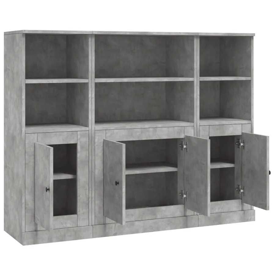 Buffets 3 pcs gris béton bois d'ingénierie - 5