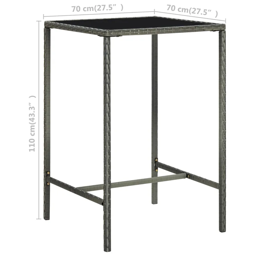 Ensemble de bar de jardin 3 pcs et coussins Résine tressée Gris - 11