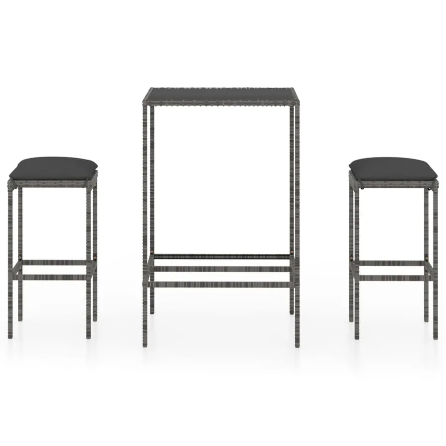 Ensemble de bar de jardin 3 pcs et coussins Résine tressée Gris - 2