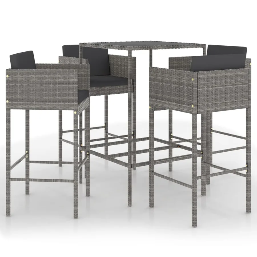 Ensemble de bar de jardin 5 pcs et coussins Résine tressée Gris - 2