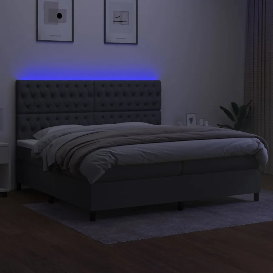 Sommier à lattes de lit et matelas et LED Gris foncé 200x200 cm - 4