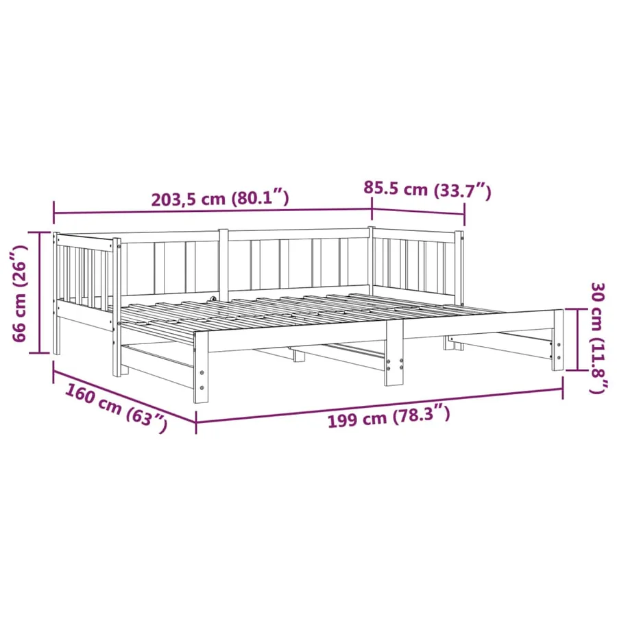 Lit coulissant 2x(80x200) cm Bois de pin massif - 15