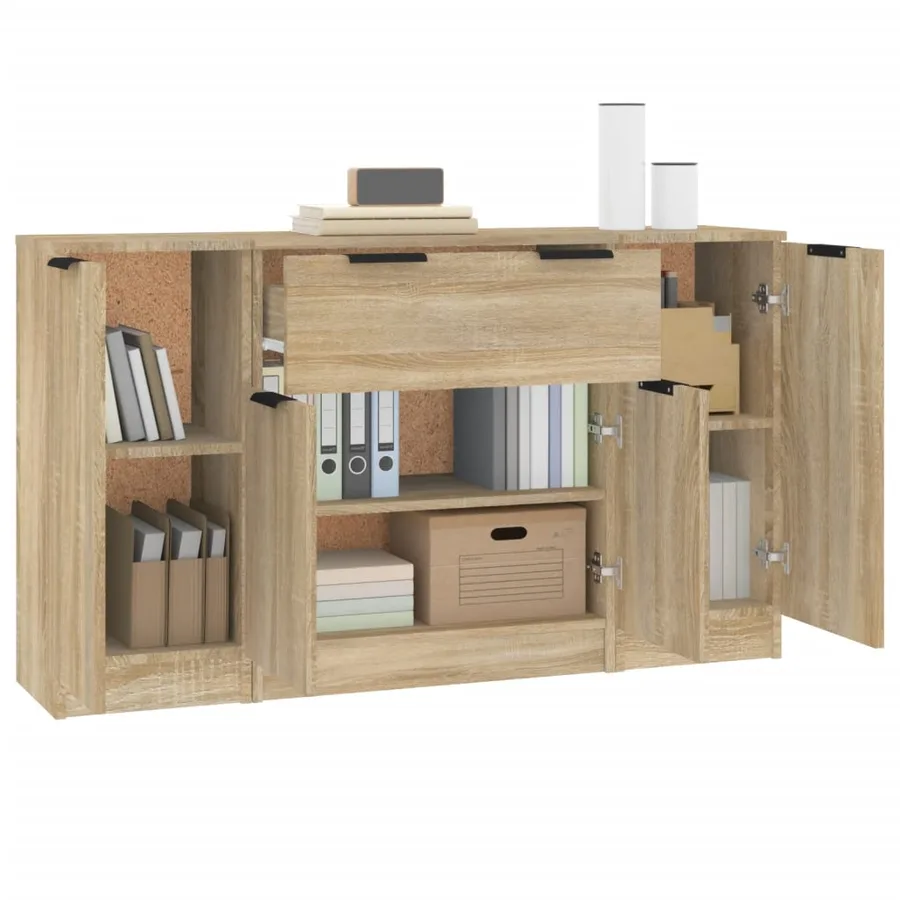 Buffets 3 pcs Chêne sonoma Bois d'ingénierie - 4