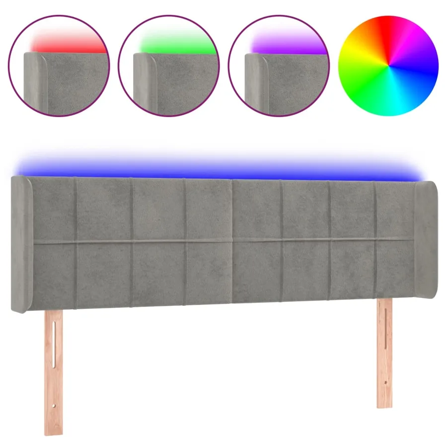 Tête de lit à LED Gris clair 147x16x78/88 cm Velours - 2