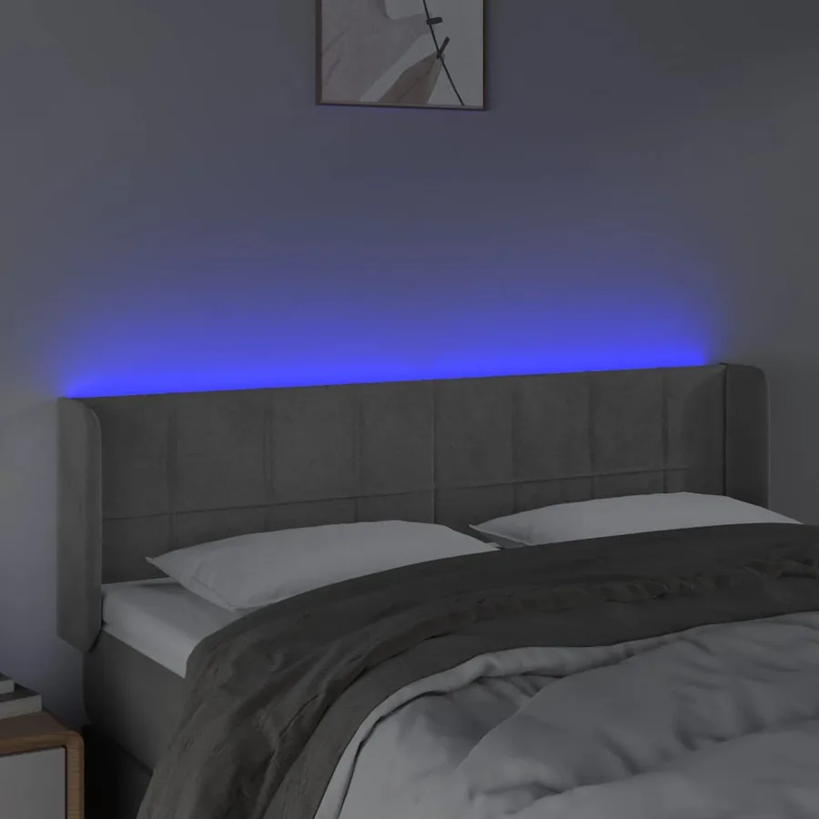 Tête de lit à LED Gris clair 147x16x78/88 cm Velours - 4