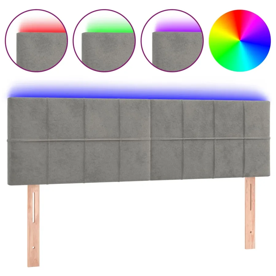 Tête de lit à LED Gris clair 144x5x78/88 cm Velours - 2