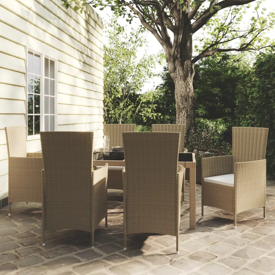 Ensemble à manger d'extérieur 7 pcs coussins Résine tressée