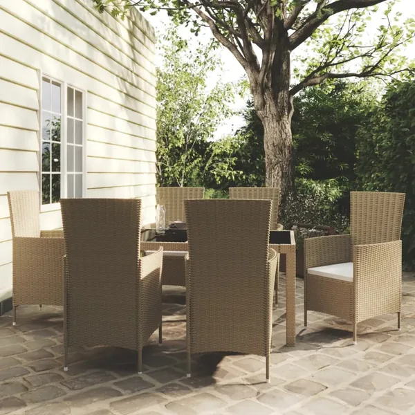 Ensemble à manger d'extérieur 7 pcs coussins Résine tressée