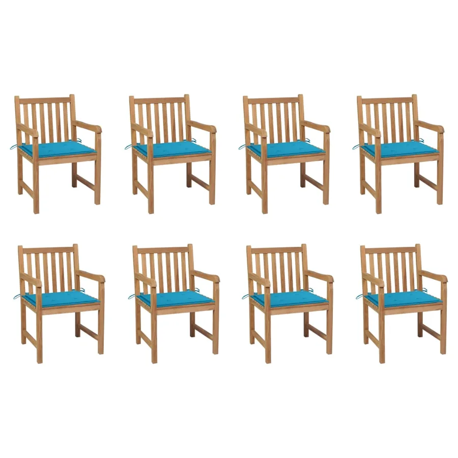 Chaises de jardin lot de 8 avec coussins bleu Bois teck massif