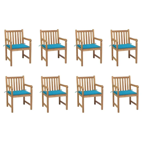 Chaises de jardin lot de 8 avec coussins bleu Bois teck massif